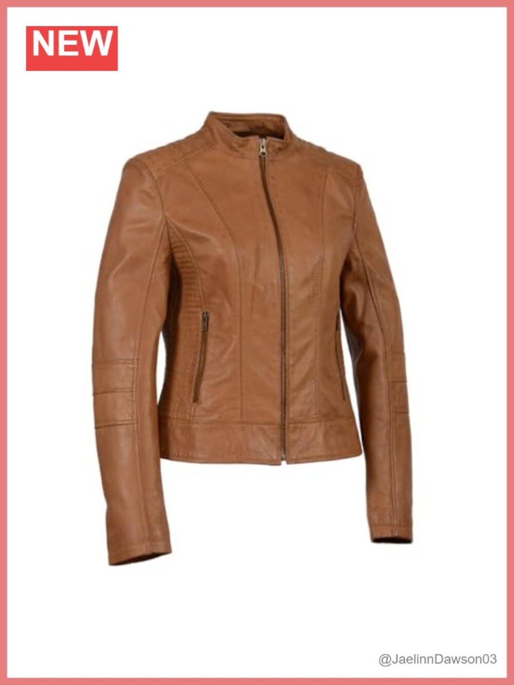 Womens Zip Front Stand Up Collar Leather Jacket Quilted Shoulders Moto